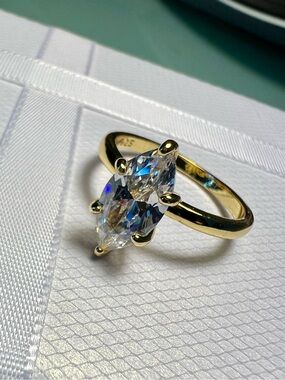 NIB Marquise CZ Gold Plated Sterling Silver Ring | Size 6-7